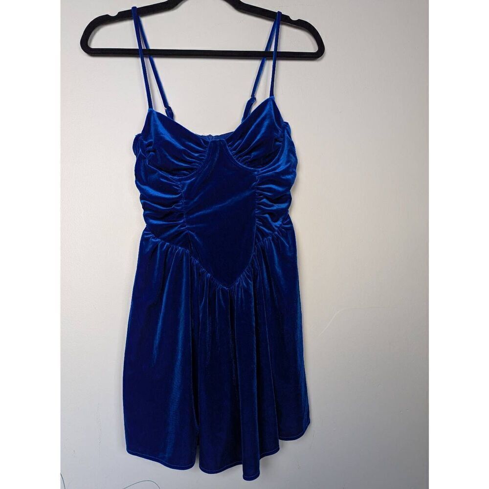 Bershka blue velour mini dress US Small